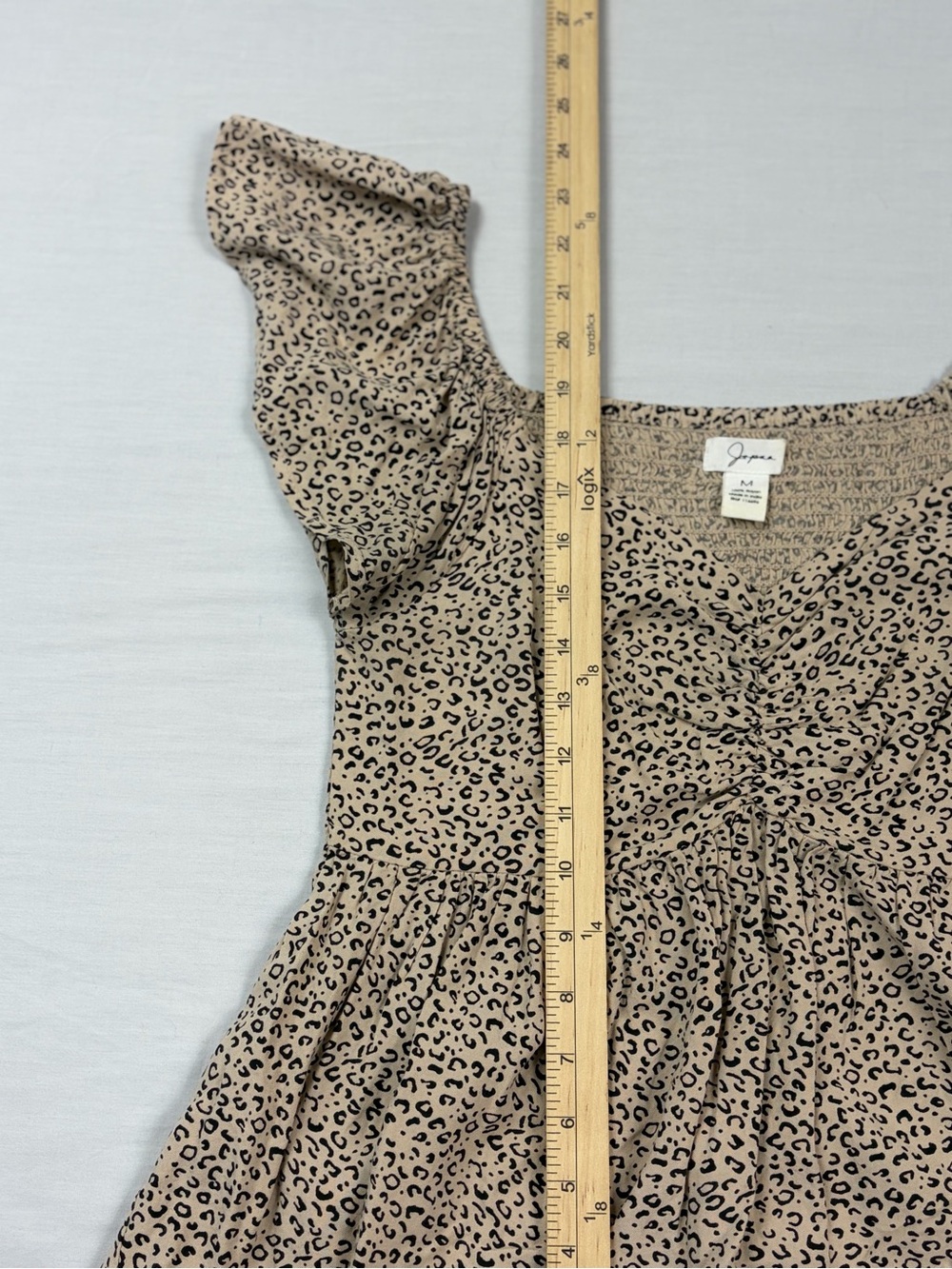 Japna Leopard Animal Print Ruched Sweetheart Flutter Sleeve Peplum Blouse M - Picture 10 of 11